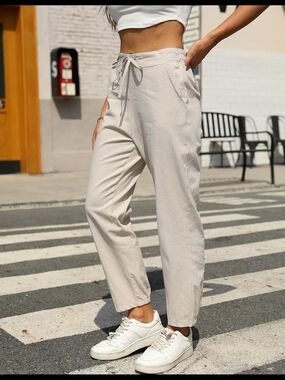 NWT XL Casual Drawstring High-Waist Pants — Cream